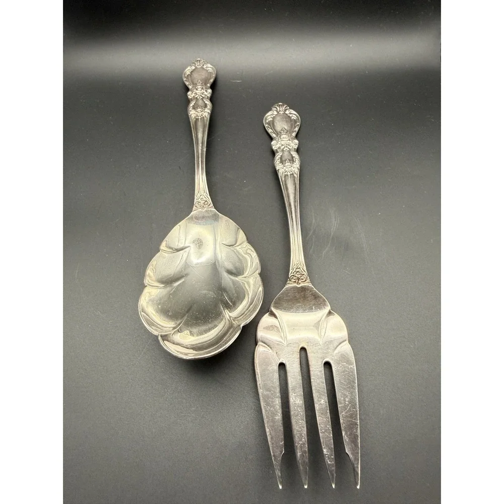 VTG 1953 Rogers Bros IS HERITAGE Silverplate Salad Serving Set Spoon Fork & Dish